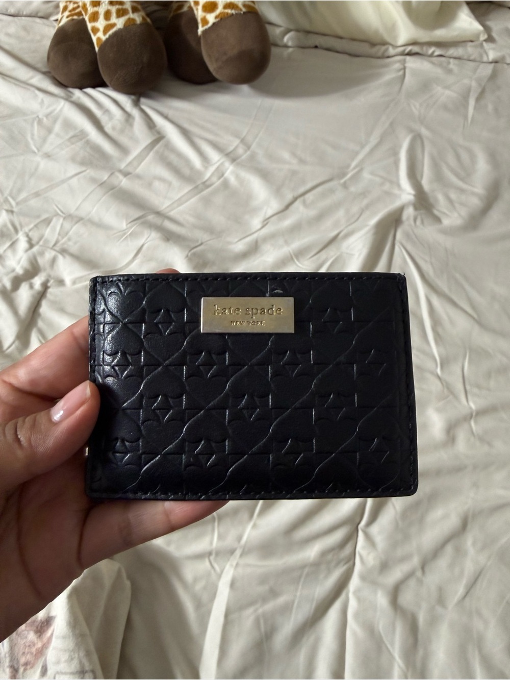 kate spade Black Embossed Leather Card & Key Holder with Gold Plaque
